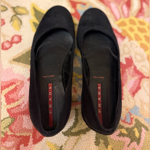 PRADA Vintage Balletcore Black Suede Mary Jane Ballerina Flats - Size 37/7 - Picture 16 of 16